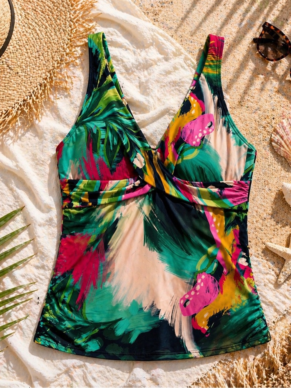 Artesands Multicup Tropical Tankini Bathing Suit Top Swim Supportive XL Rainbow